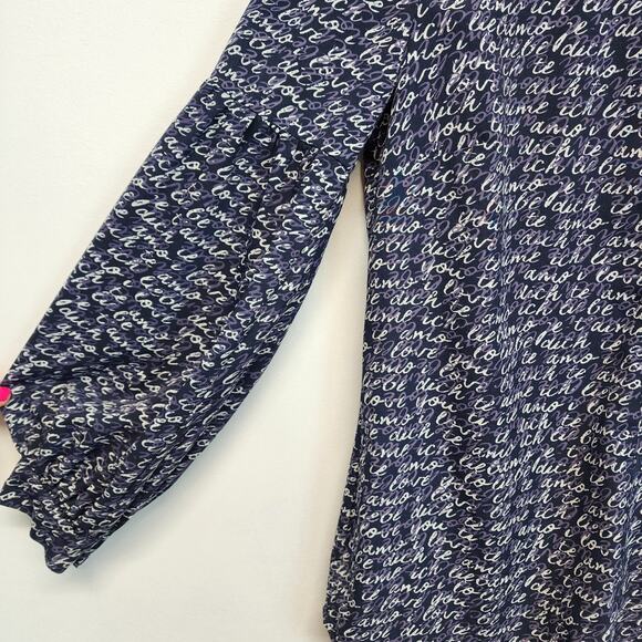 Cabi Tunic Top Blouse Size M Blue Script Print V-neck Relaxed Breezy Lightweight - Picture 5 of 13